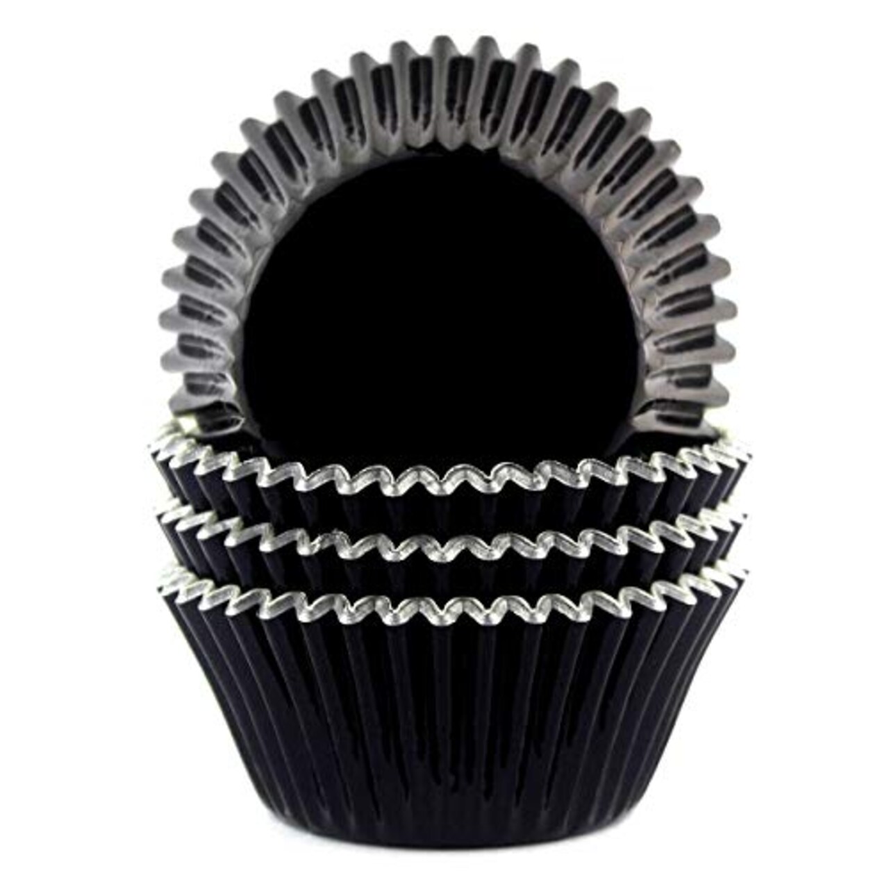 Eoonfirst Foil Metallic Cupcake Liners Halloween Party Standard Baking Cups 100 Pcs (Black)